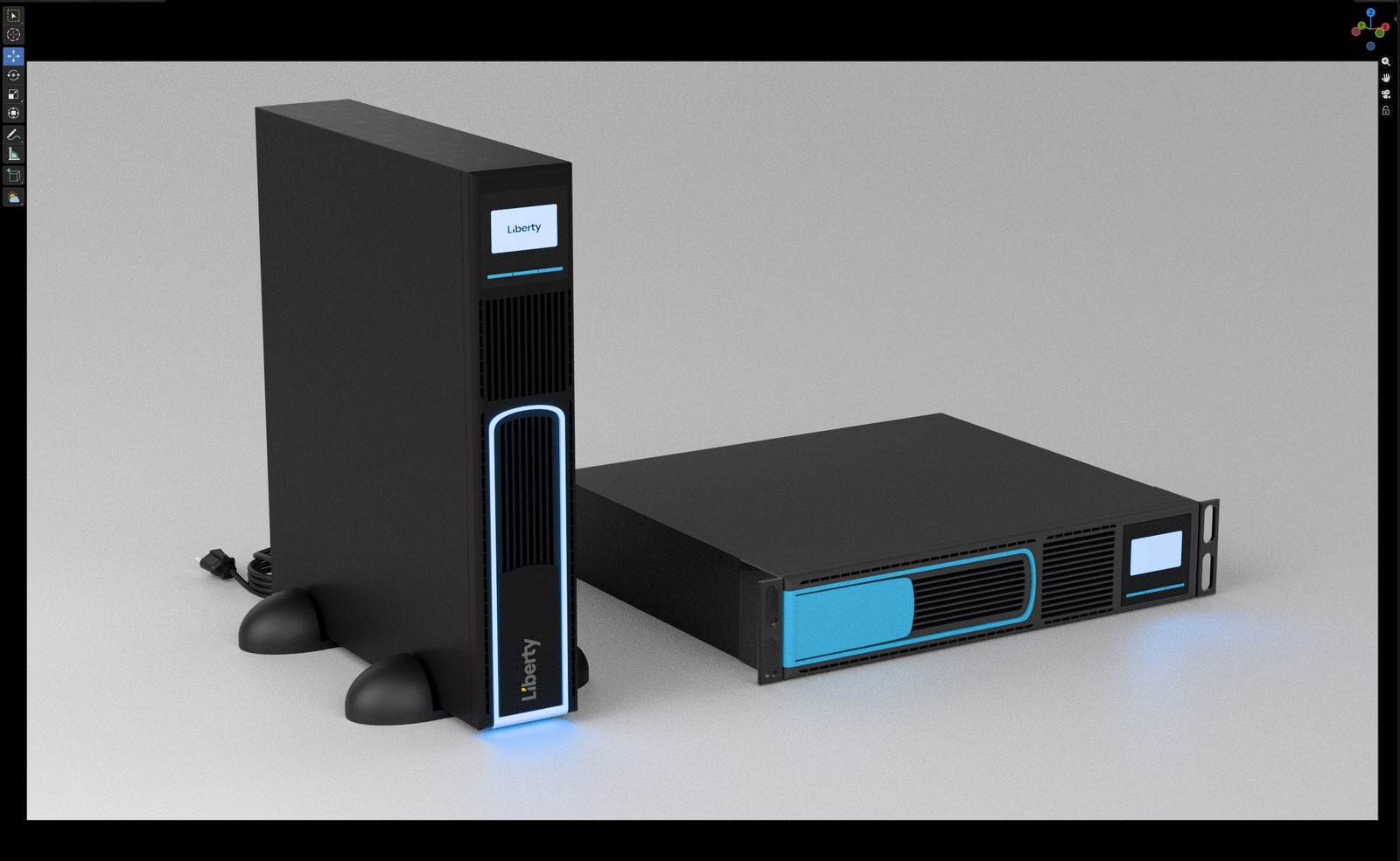 Finished textured render of the UPS tower and rackmount units