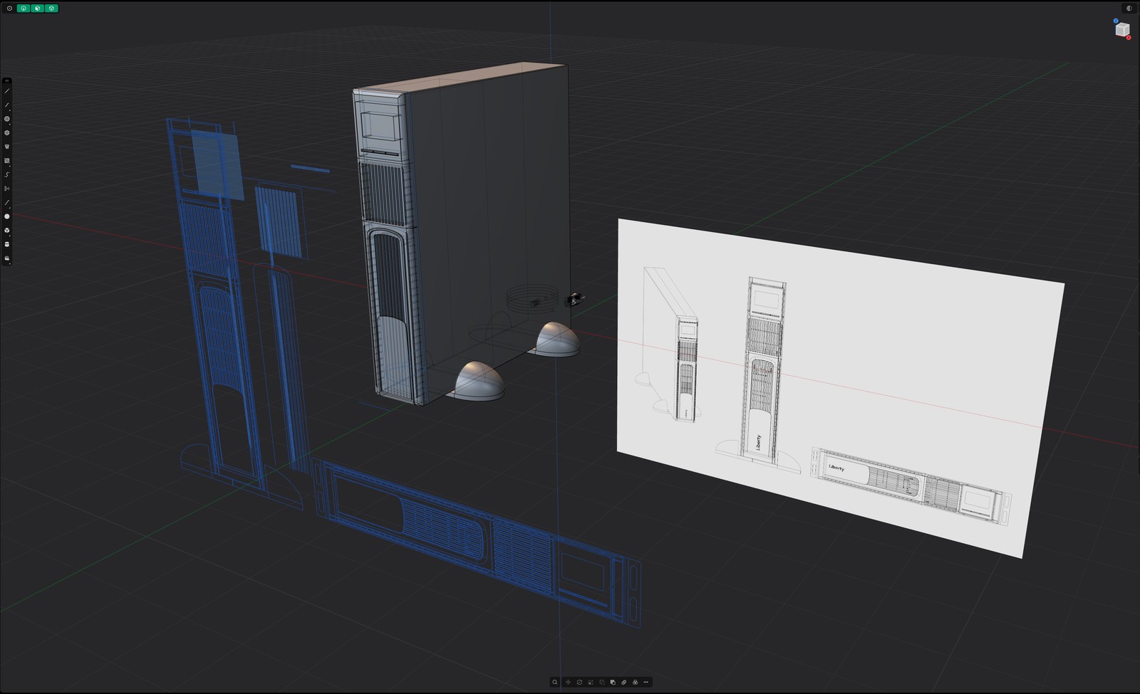UPS battery backup wireframe checked against a line-art trace reference