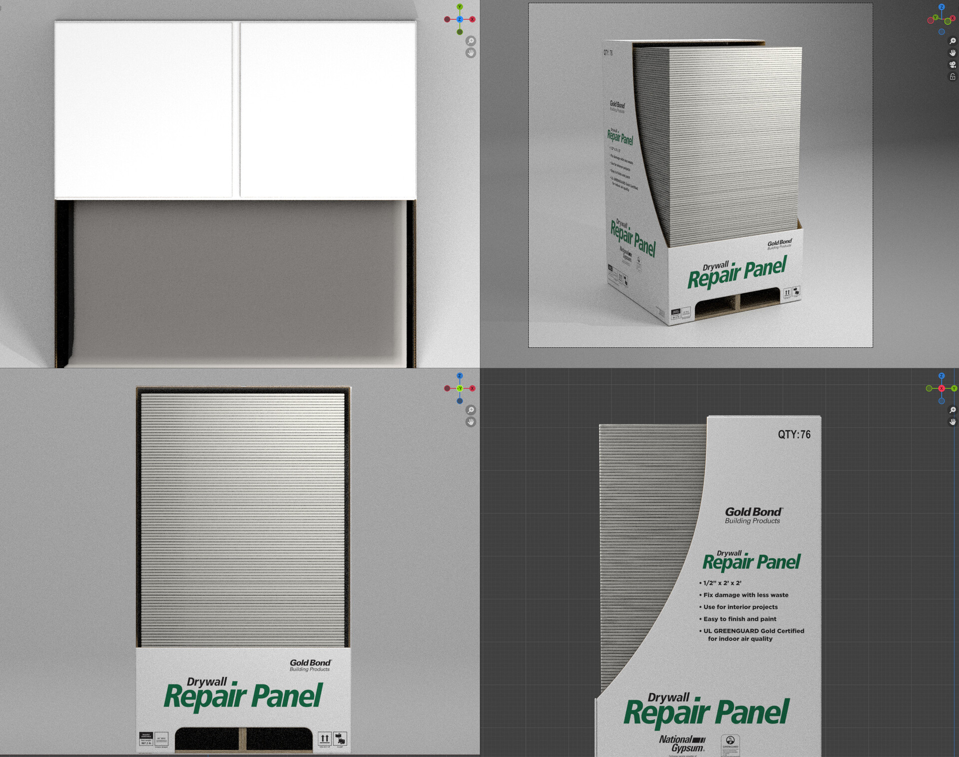 Final drywall product setup with lighting and materials